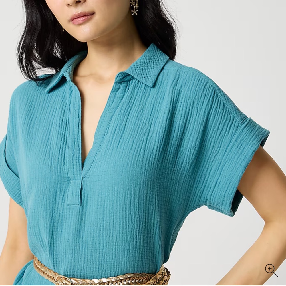 NEW J. CREW Factory Short-sleeve gauze popover dress in Atlantis Size‎ Small - Picture 3 of 7